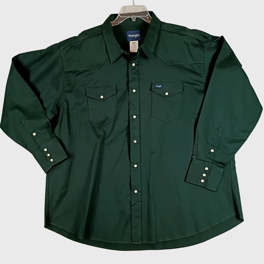 Wrangler Twill Western Pearl Snap Shirt Mens 3X Black Forest Green Big Man